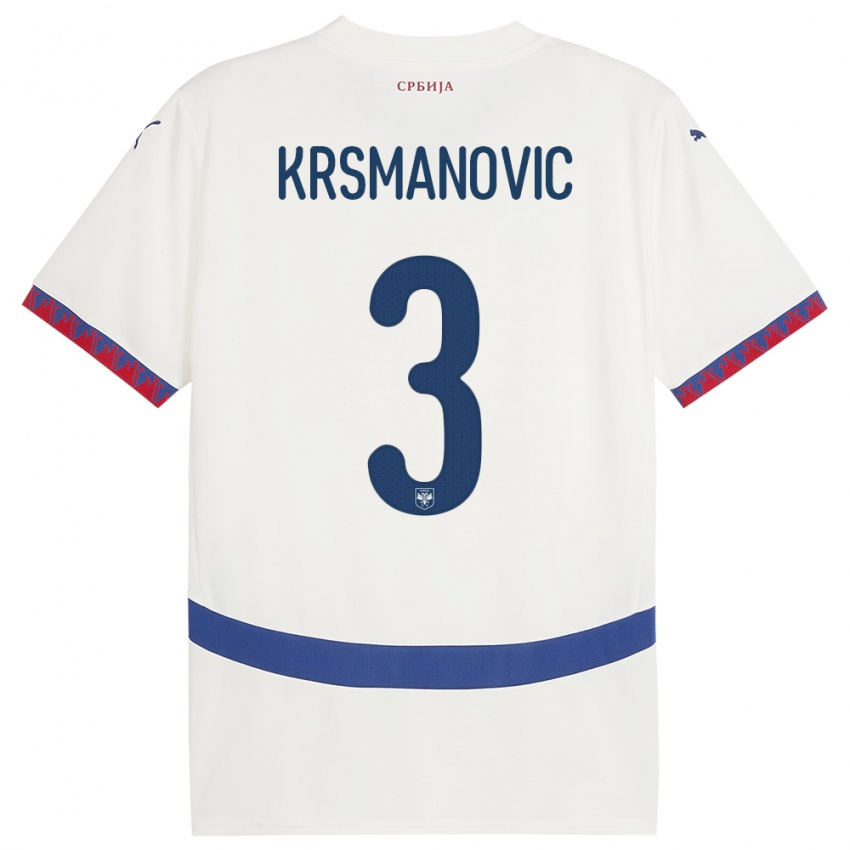 Uomo Maglia Serbia Nemanja Krsmanovic #3 Bianco Kit Gara Away 24-26 Maglietta