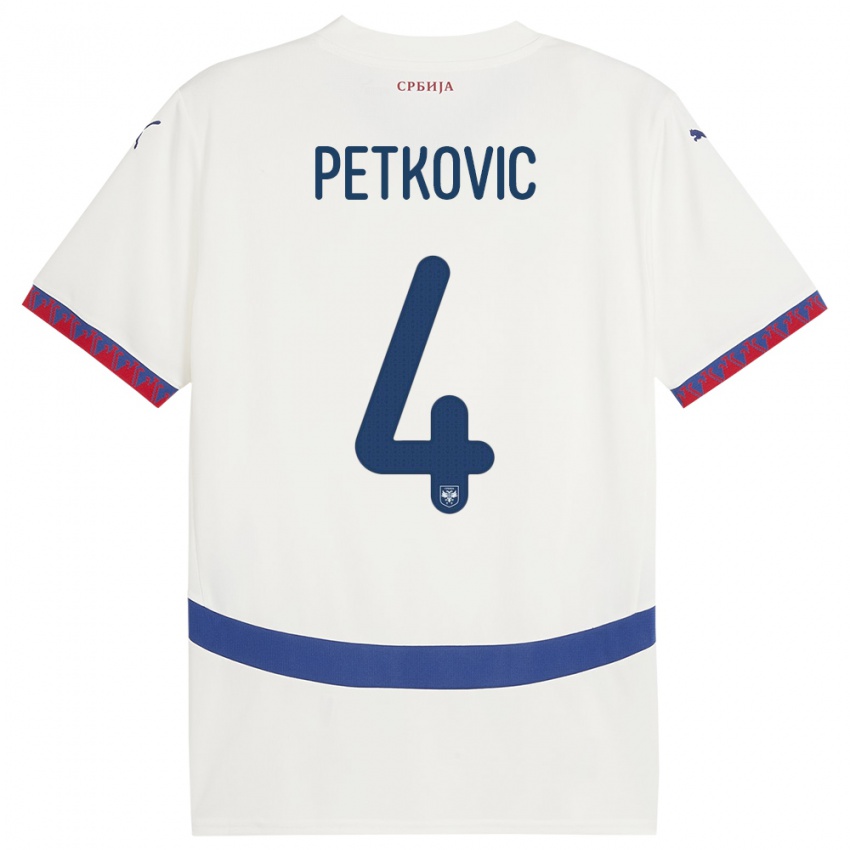 Uomo Maglia Serbia Nikola Petkovic #4 Bianco Kit Gara Away 24-26 Maglietta
