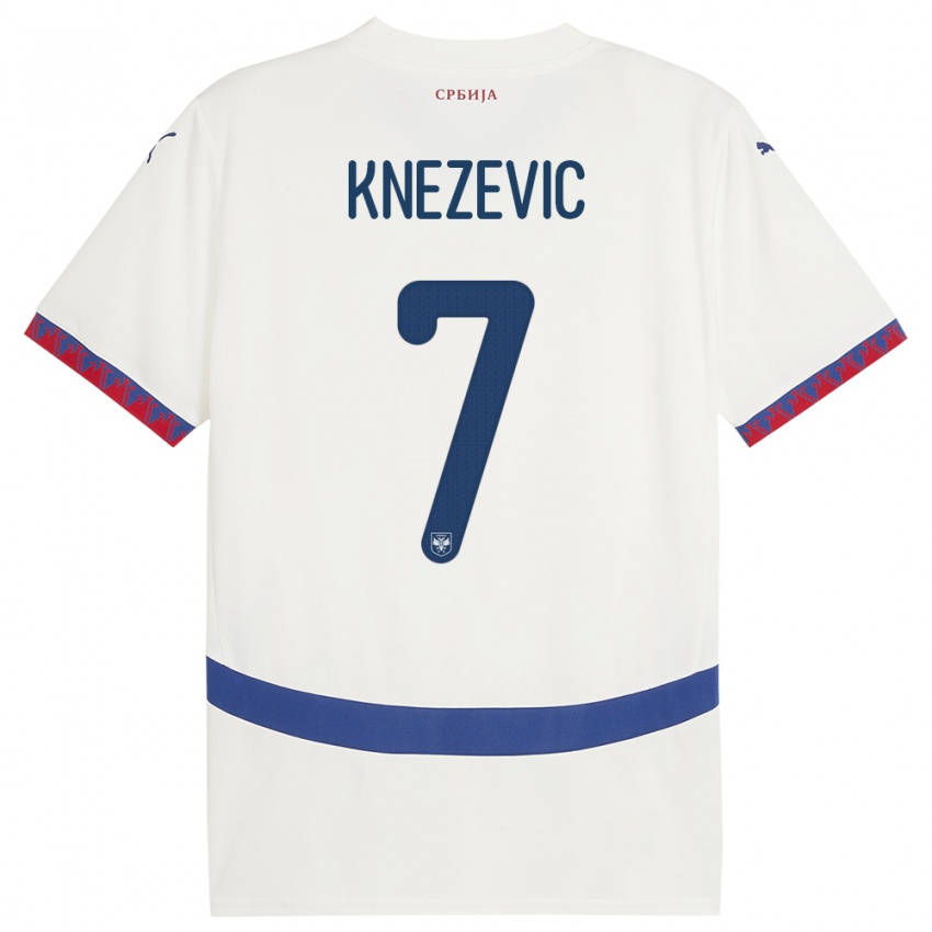 Uomo Maglia Serbia Nikola Knezevic #7 Bianco Kit Gara Away 24-26 Maglietta