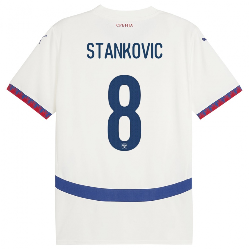 Uomo Maglia Serbia Nikola Stankovic #8 Bianco Kit Gara Away 24-26 Maglietta