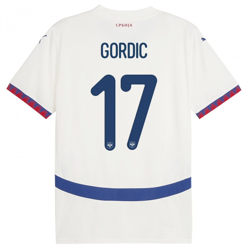 Uomo Maglia Serbia Djordje Gordic #17 Bianco Kit Gara Away 24-26 Maglietta
