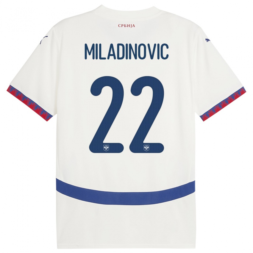 Uomo Maglia Serbia Igor Miladinovic #22 Bianco Kit Gara Away 24-26 Maglietta