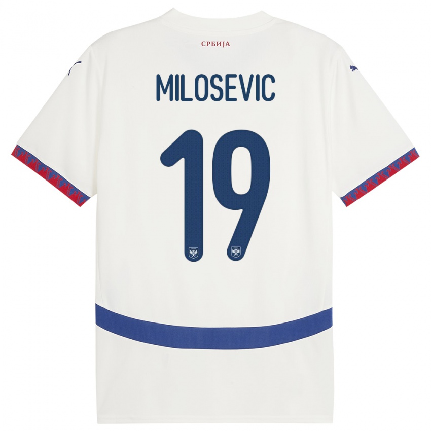 Uomo Maglia Serbia Jovan Milosevic #19 Bianco Kit Gara Away 24-26 Maglietta