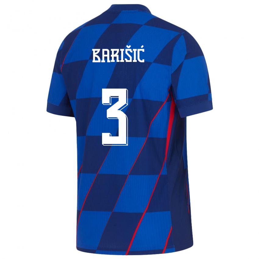 Uomo Maglia Croazia Borna Barisic #3 Blu Kit Gara Away 24-26 Maglietta