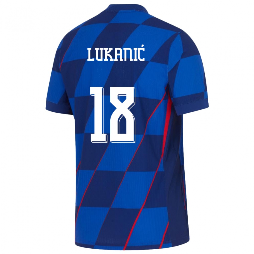 Uomo Maglia Croazia Luka Lukanic #18 Blu Kit Gara Away 24-26 Maglietta