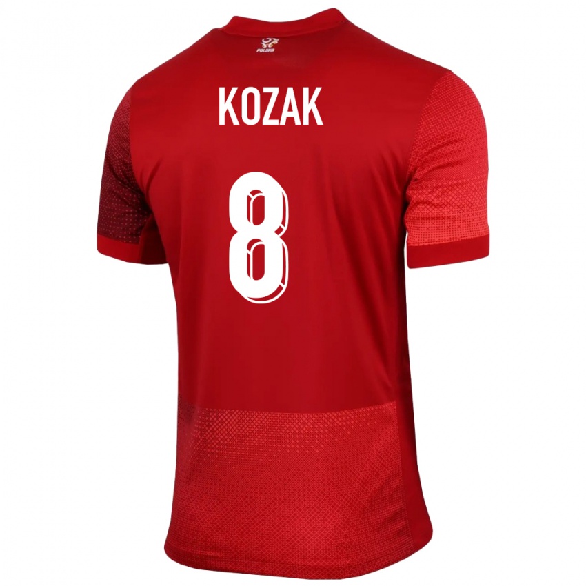 Uomo Maglia Polonia Kinga Kozak #8 Rosso Kit Gara Away 24-26 Maglietta