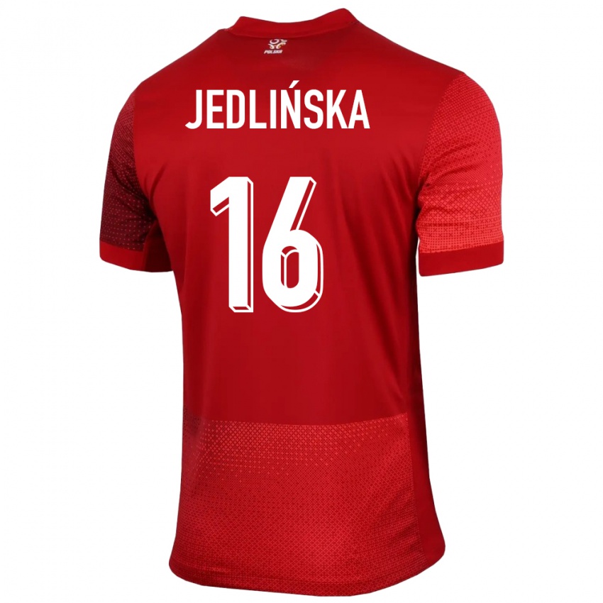 Uomo Maglia Polonia Klaudia Jedlinska #16 Rosso Kit Gara Away 24-26 Maglietta