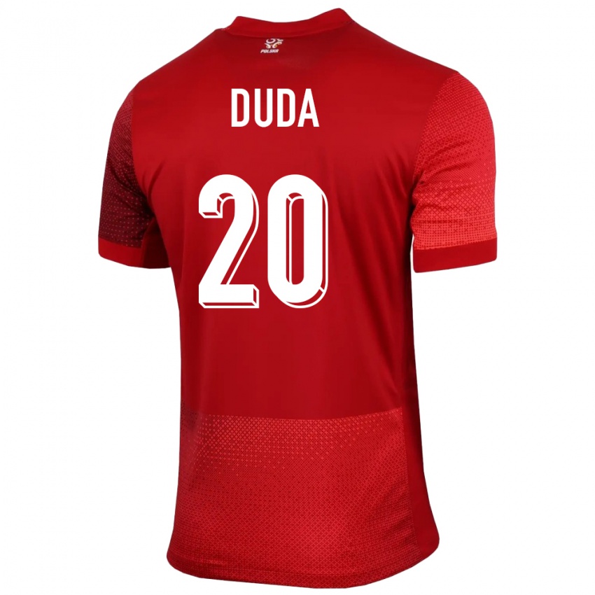 Uomo Maglia Polonia Kacper Duda #20 Rosso Kit Gara Away 24-26 Maglietta