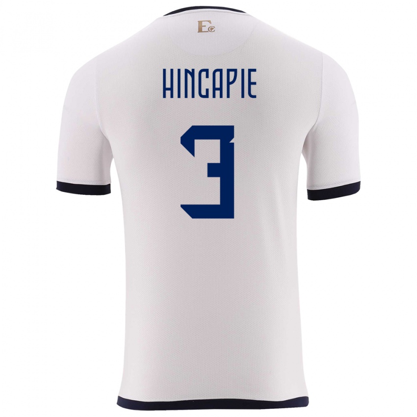 Uomo Maglia Ecuador Piero Hincapie #3 Bianco Kit Gara Away 24-26 Maglietta