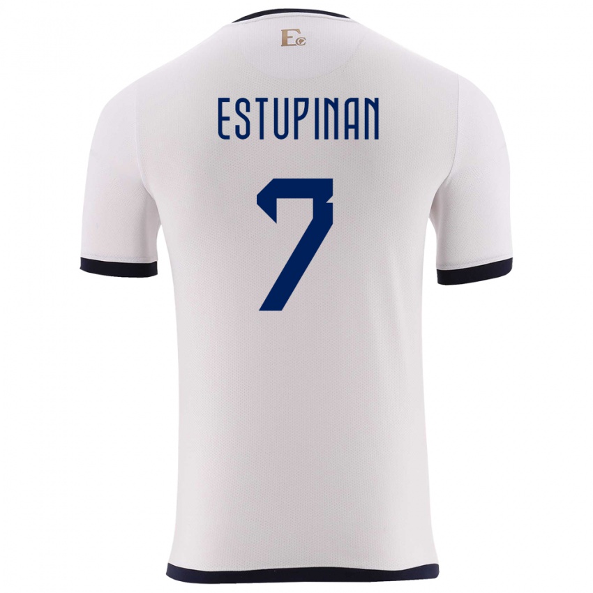 Uomo Maglia Ecuador Pervis Estupinan #7 Bianco Kit Gara Away 24-26 Maglietta