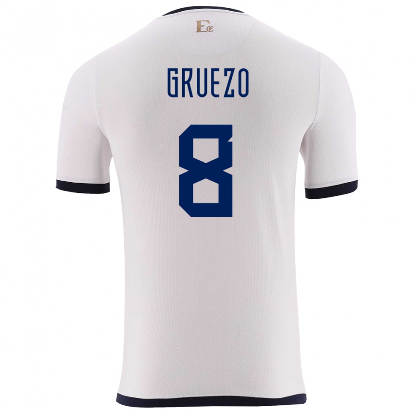 Uomo Maglia Ecuador Carlos Gruezo #8 Bianco Kit Gara Away 24-26 Maglietta