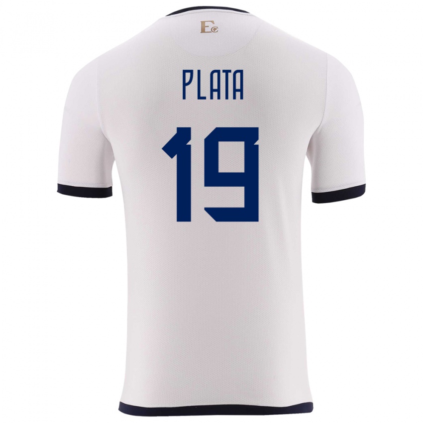 Uomo Maglia Ecuador Gonzalo Plata #19 Bianco Kit Gara Away 24-26 Maglietta