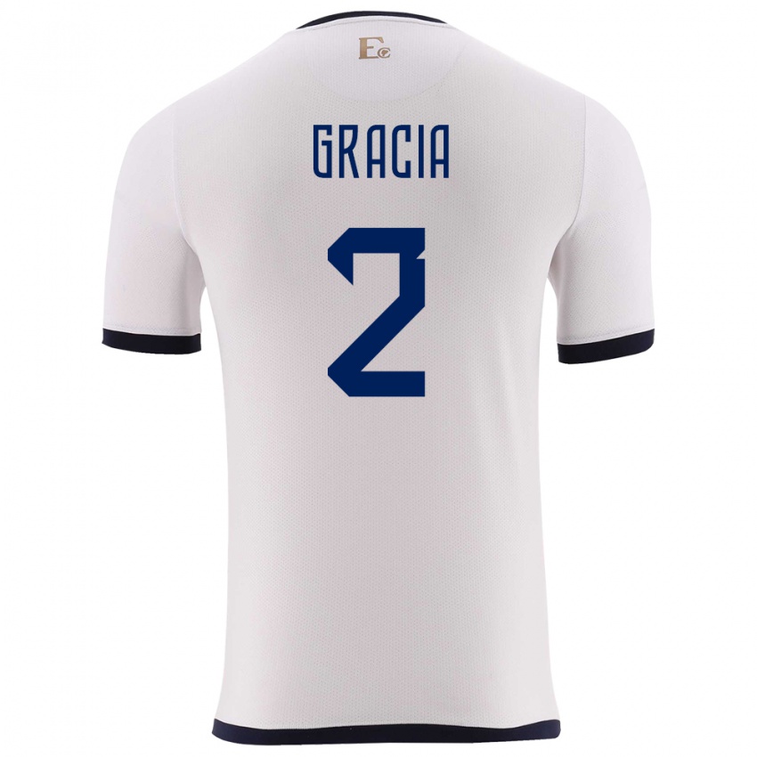 Uomo Maglia Ecuador Ericka Gracia #2 Bianco Kit Gara Away 24-26 Maglietta
