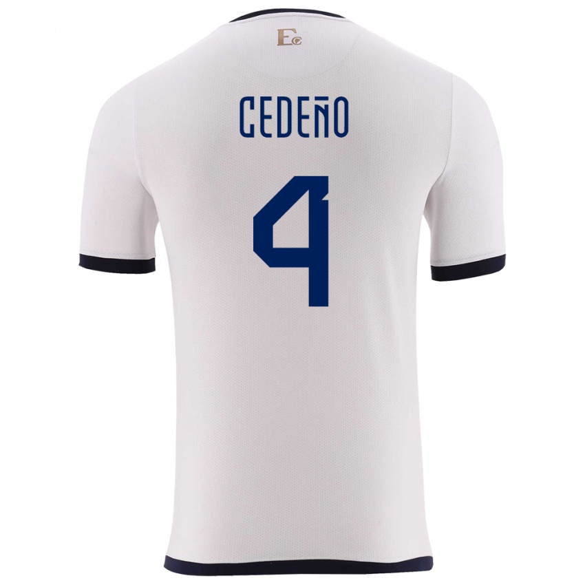 Uomo Maglia Ecuador Stefany Cedeno #4 Bianco Kit Gara Away 24-26 Maglietta