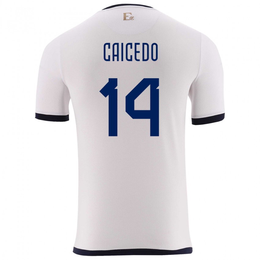 Uomo Maglia Ecuador Carina Caicedo #14 Bianco Kit Gara Away 24-26 Maglietta