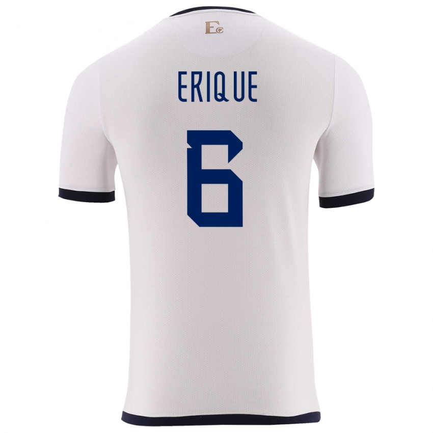 Uomo Maglia Ecuador Yeltzin Erique #6 Bianco Kit Gara Away 24-26 Maglietta