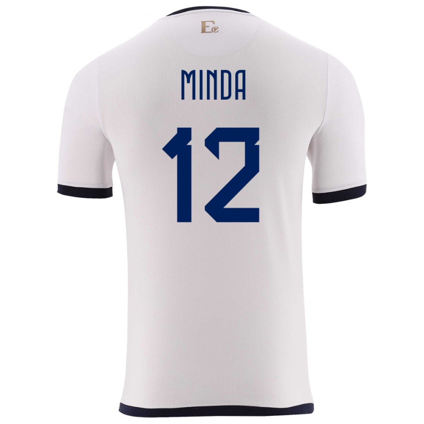 Uomo Maglia Ecuador Ethan Minda #12 Bianco Kit Gara Away 24-26 Maglietta