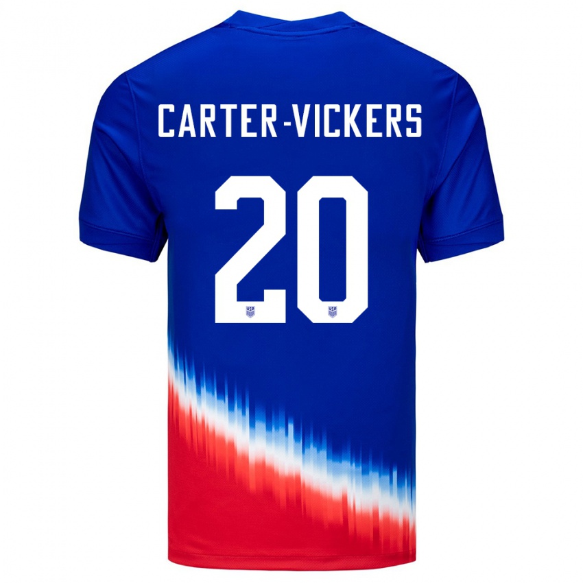 Uomo Maglia Stati Uniti Cameron Carter-Vickers #20 Blu Kit Gara Away 24-26 Maglietta