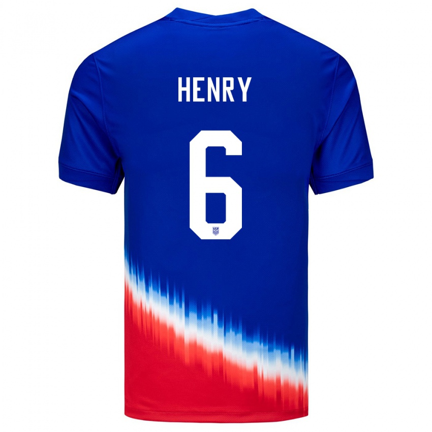 Uomo Maglia Stati Uniti Kobi Henry #6 Blu Kit Gara Away 24-26 Maglietta