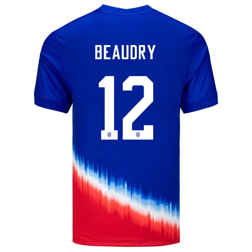 Uomo Maglia Stati Uniti Adam Beaudry #12 Blu Kit Gara Away 24-26 Maglietta