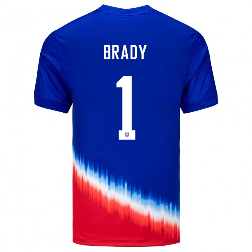 Uomo Maglia Stati Uniti Chris Brady #1 Blu Kit Gara Away 24-26 Maglietta