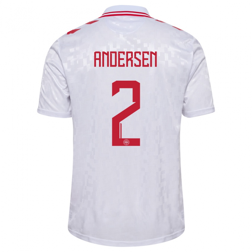 Uomo Maglia Danimarca Joachim Andersen #2 Bianco Kit Gara Away 24-26 Maglietta