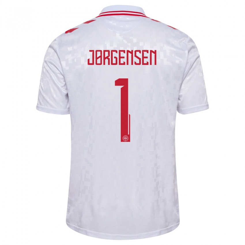 Uomo Maglia Danimarca Filip Jørgensen #1 Bianco Kit Gara Away 24-26 Maglietta