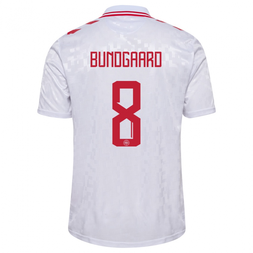 Uomo Maglia Danimarca Filip Bundgaard #8 Bianco Kit Gara Away 24-26 Maglietta