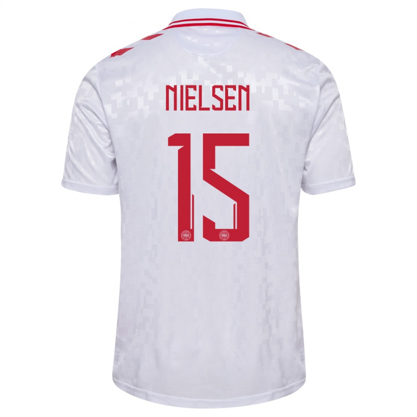 Uomo Maglia Danimarca Villads Nielsen #15 Bianco Kit Gara Away 24-26 Maglietta