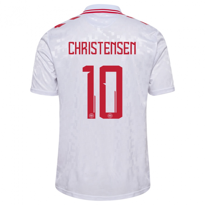 Uomo Maglia Danimarca Gustav Christensen #10 Bianco Kit Gara Away 24-26 Maglietta