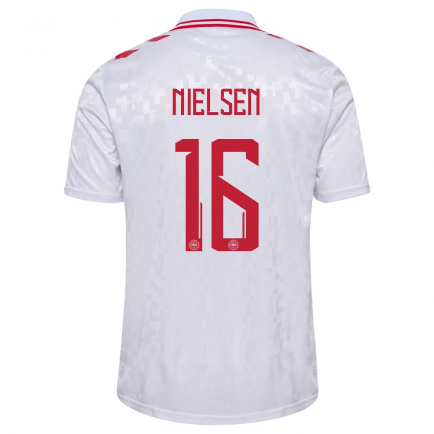 Uomo Maglia Danimarca Magnus Nielsen #16 Bianco Kit Gara Away 24-26 Maglietta