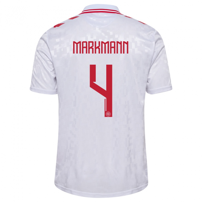 Uomo Maglia Danimarca Noah Markmann #4 Bianco Kit Gara Away 24-26 Maglietta