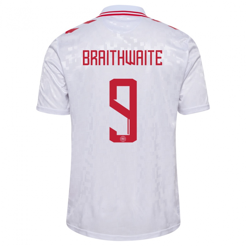 Uomo Maglia Danimarca Martin Braithwaite #9 Bianco Kit Gara Away 24-26 Maglietta