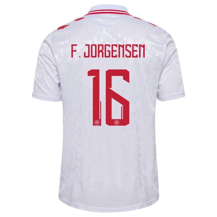 Uomo Maglia Danimarca Filip Jorgensen #16 Bianco Kit Gara Away 24-26 Maglietta