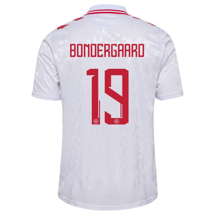 Uomo Maglia Danimarca Asbjorn Bondergaard #19 Bianco Kit Gara Away 24-26 Maglietta