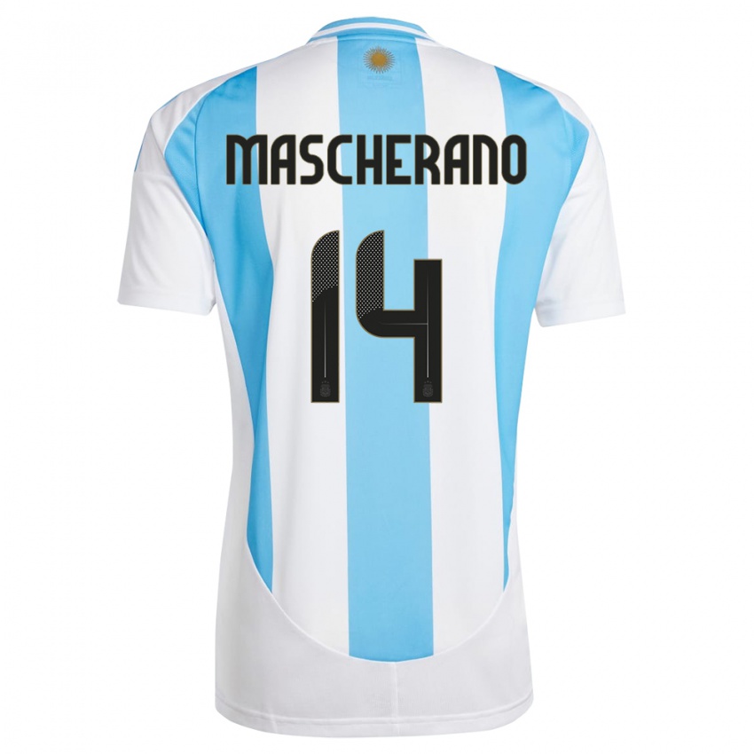 Donna Maglia Argentina Javier Mascherano #14 Bianco Blu Kit Gara Home 24-26 Maglietta
