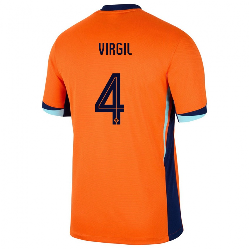 Donna Maglia Paesi Bassi Virgil Van Dijk #4 Arancia Kit Gara Home 24-26 Maglietta
