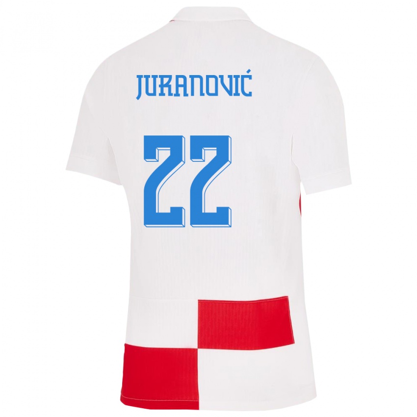 Donna Maglia Croazia Josip Juranovic #22 Bianco Rosso Kit Gara Home 24-26 Maglietta
