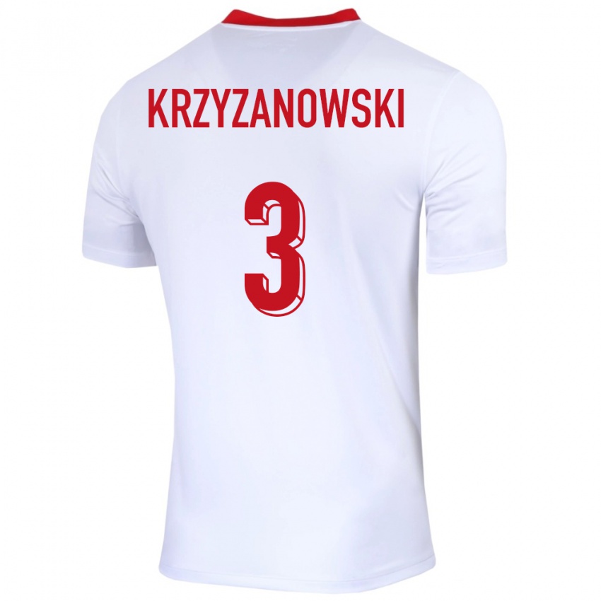 Donna Maglia Polonia Jakub Krzyzanowski #3 Bianco Kit Gara Home 24-26 Maglietta