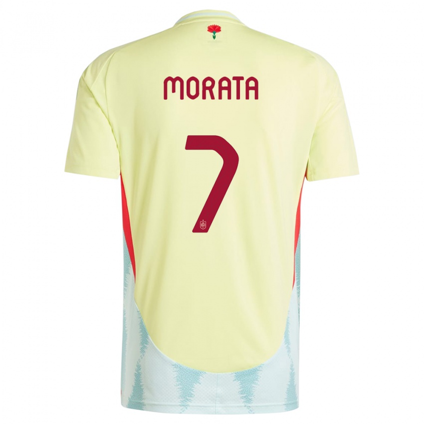 Donna Maglia Spagna Alvaro Morata #7 Giallo Kit Gara Away 24-26 Maglietta