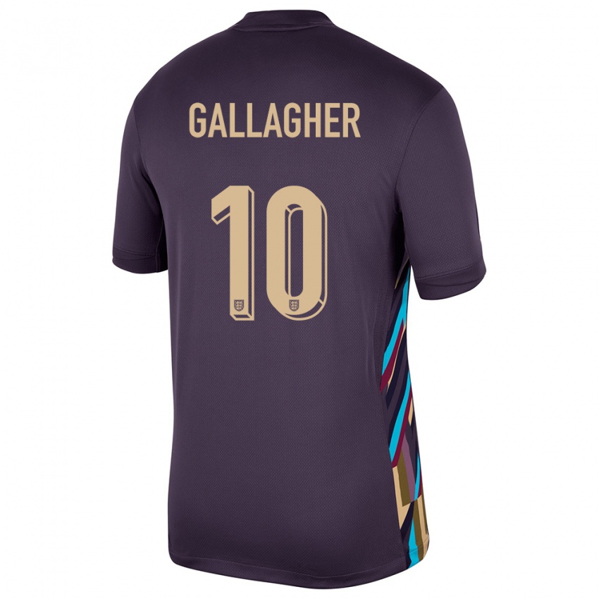 Donna Maglia Inghilterra Conor Gallagher #10 Uvetta Scura Kit Gara Away 24-26 Maglietta