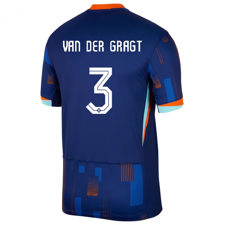 Donna Maglia Paesi Bassi Stefanie Van Der Gragt #3 Blu Kit Gara Away 24-26 Maglietta