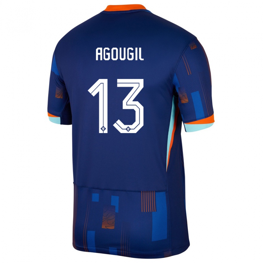 Donna Maglia Paesi Bassi Oualid Agougil #13 Blu Kit Gara Away 24-26 Maglietta