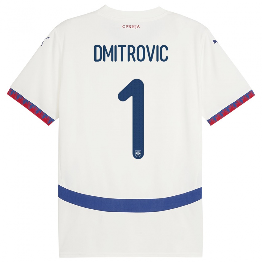 Donna Maglia Serbia Marko Dmitrovic #1 Bianco Kit Gara Away 24-26 Maglietta