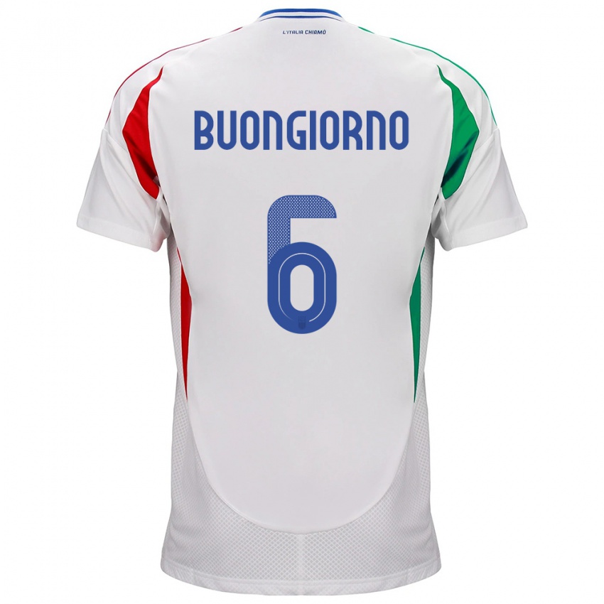 Donna Maglia Italia Alessandro Buongiorno #6 Bianco Kit Gara Away 24-26 Maglietta