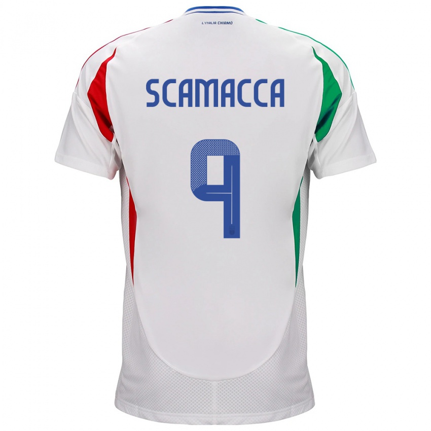 Donna Maglia Italia Gianluca Scamacca #9 Bianco Kit Gara Away 24-26 Maglietta