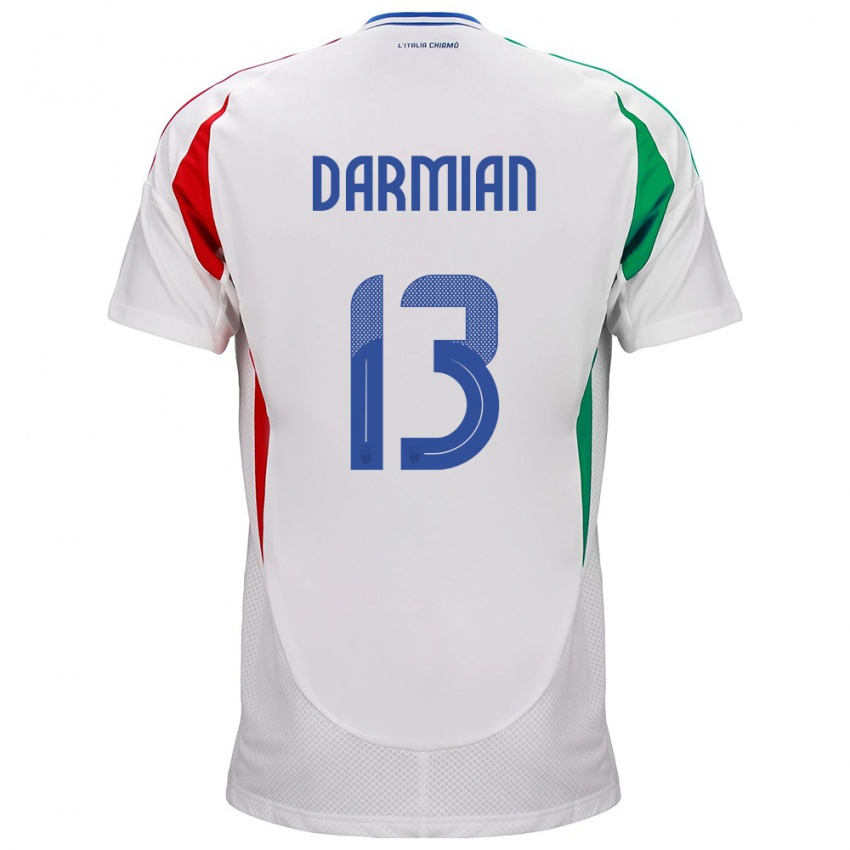 Donna Maglia Italia Matteo Darmian #13 Bianco Kit Gara Away 24-26 Maglietta