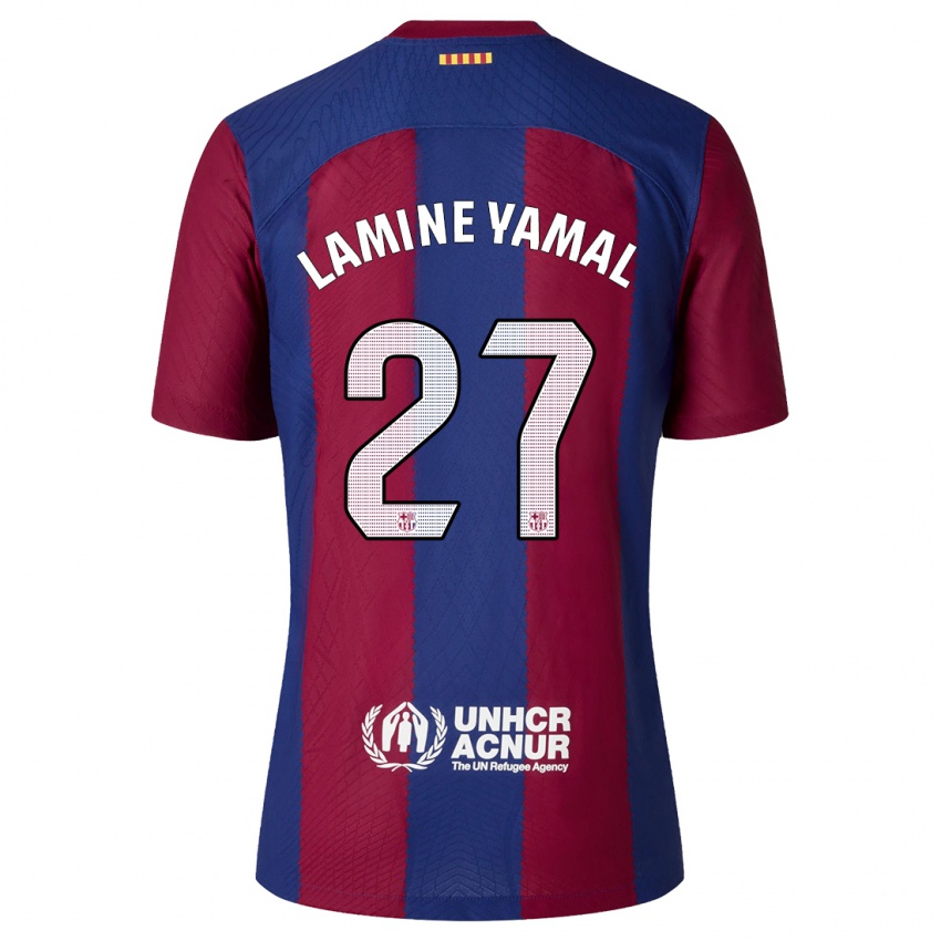 Bambino Maglia Lamine Yamal #27 Rosso Blu Kit Gara Home 2023/24 Maglietta