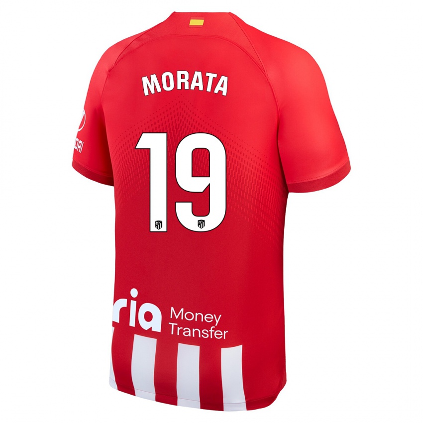 Bambino Maglia Alvaro Morata #19 Rosso Bianco Kit Gara Home 2023/24 Maglietta