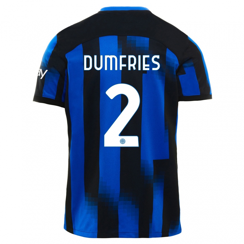 Bambino Maglia Denzel Dumfries #2 Nero Blu Kit Gara Home 2023/24 Maglietta